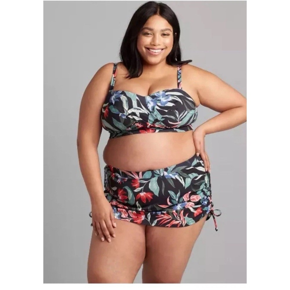 Cacique Bikini Swim Women Island‎ Blooms Swimsuit Bandeau Top 24 Skirt Bottom 20